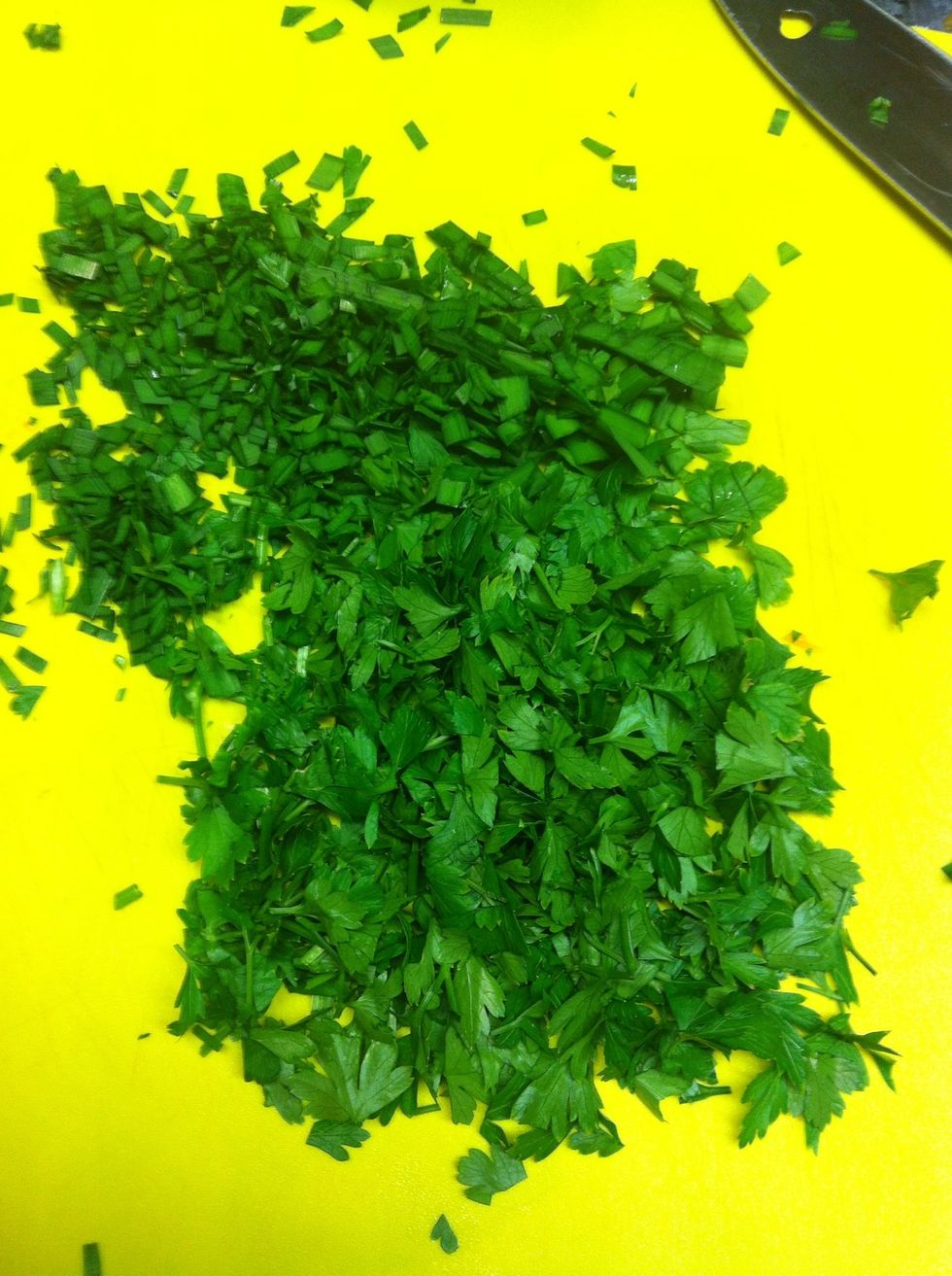 Chop the herbs Parsely and chives finely