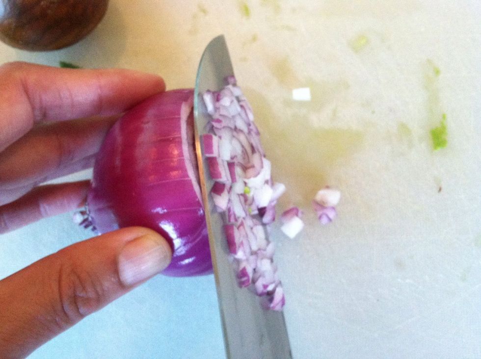 Chop the onion into medium to small pieces. You don't want the pieces too big - you want them to add flavor not to overpower the dish.