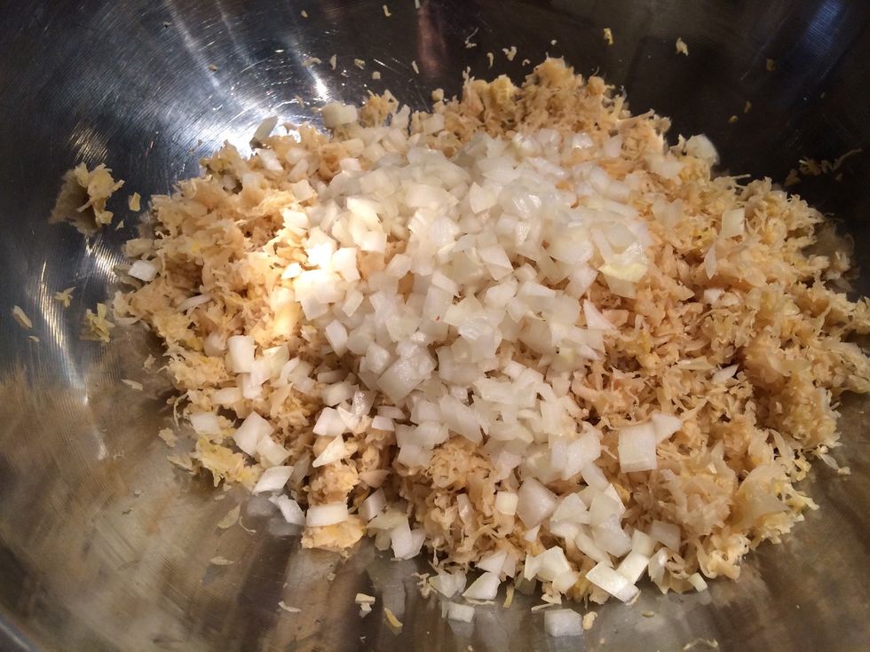 Chop the onion into small bits also.