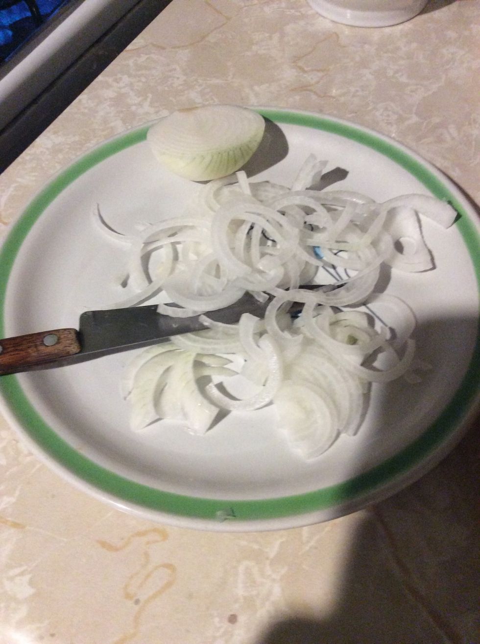 Chop the onion into squares or slices as you prefer