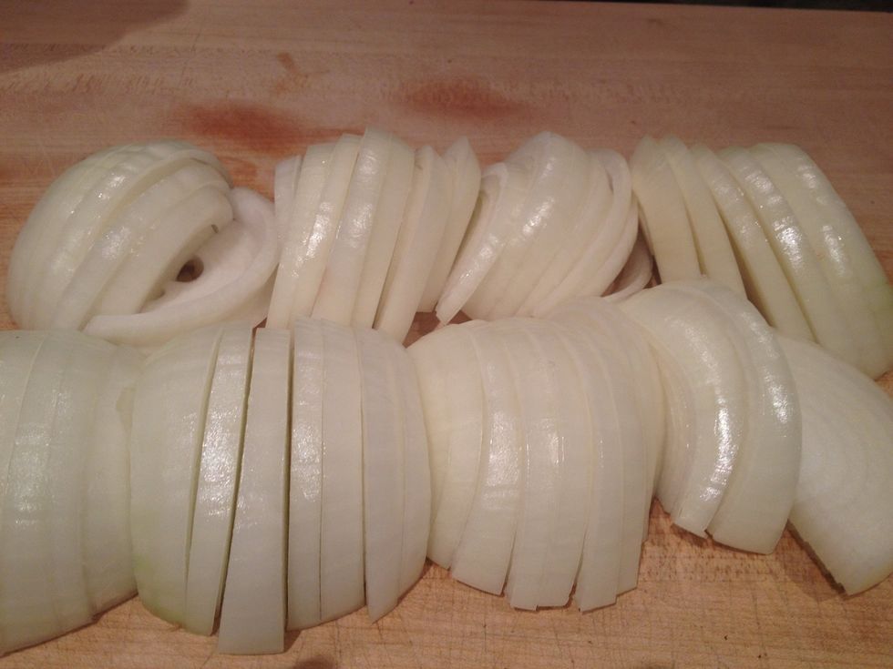 Chop the onions into 1/4 inch crescents.