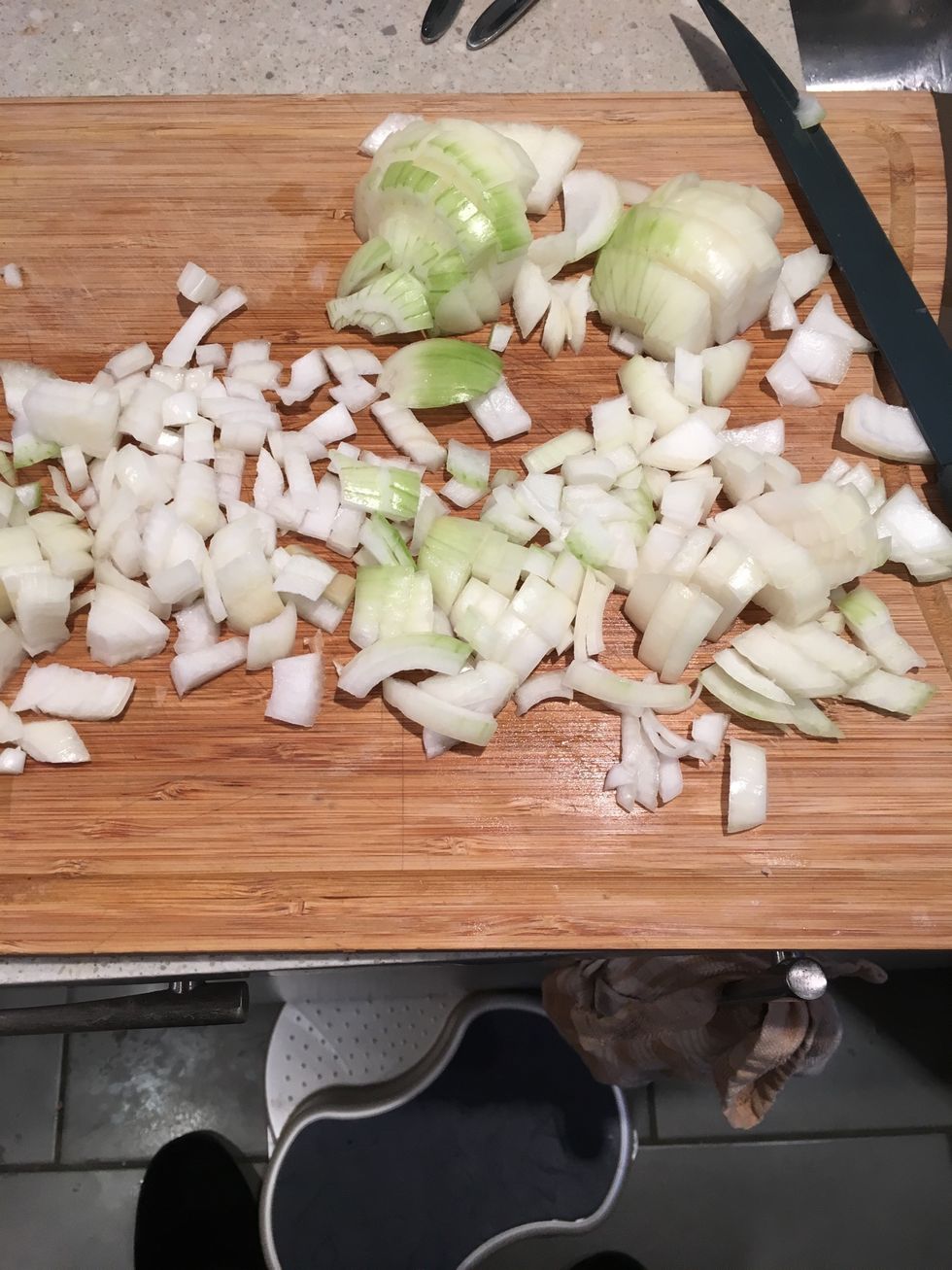 Chop the onions small and fine-ish.