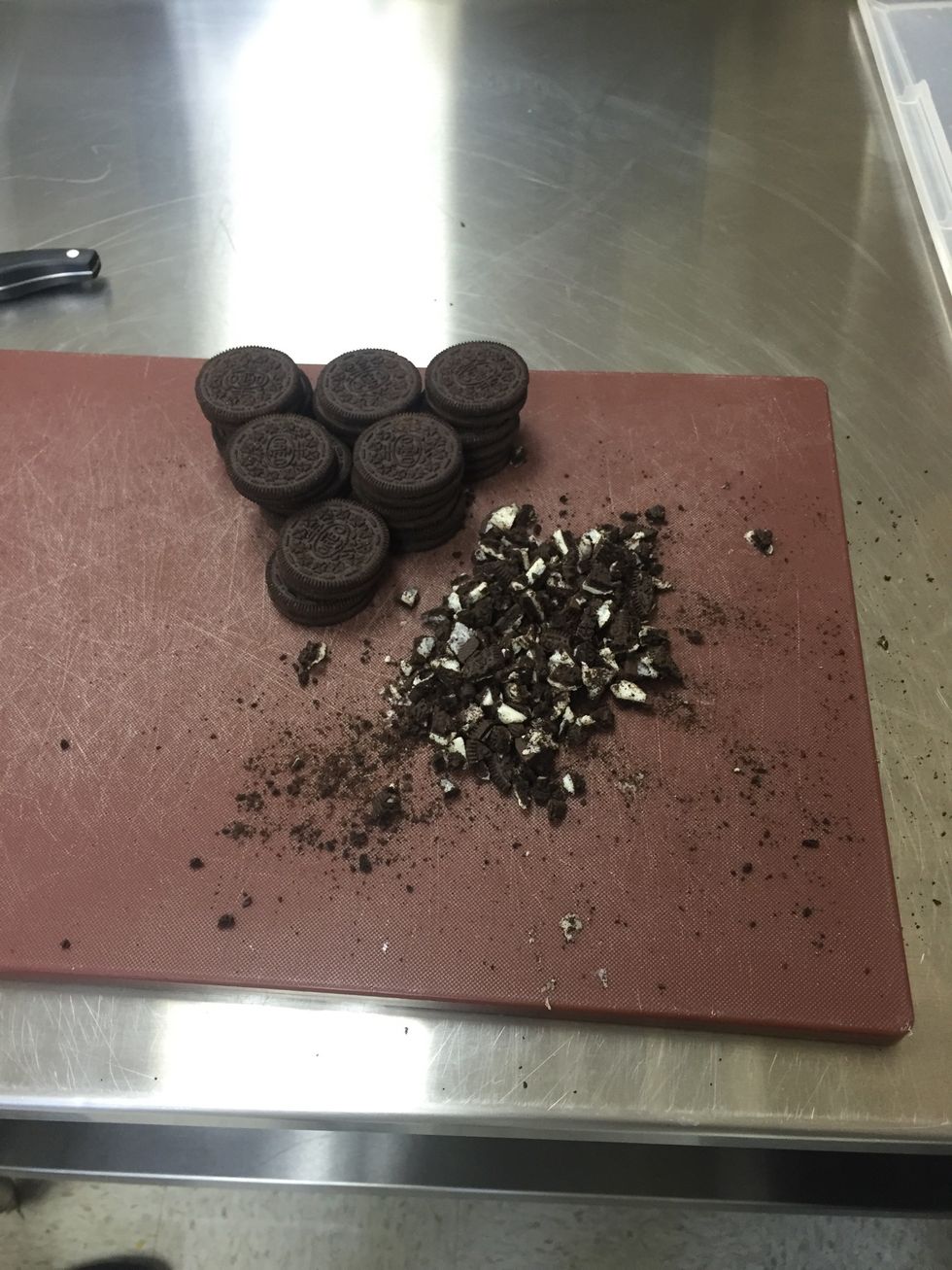 Chop the oreos.
