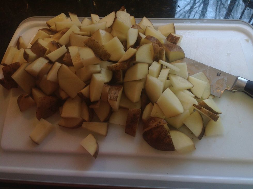 Chop the potato (I prefer to leave the peel on, but peel if you wish)