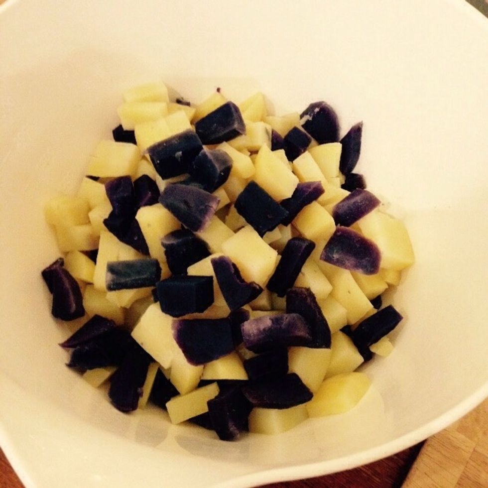 Chop the potatoes now cooled and put them in a bowl.