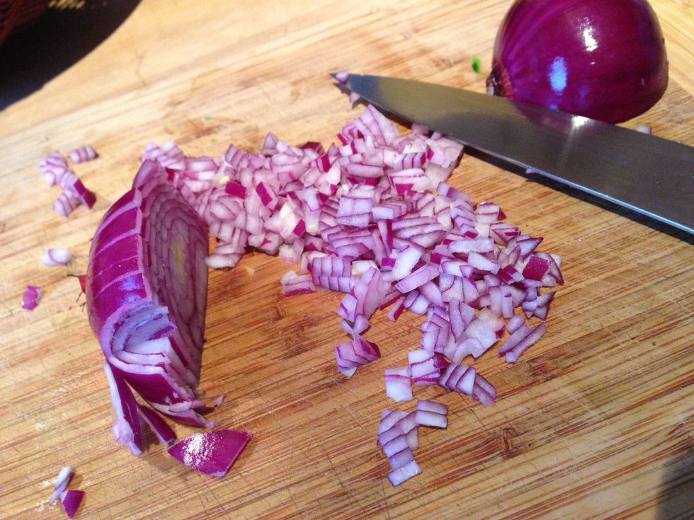 Chop the red onion. Little pieces please.