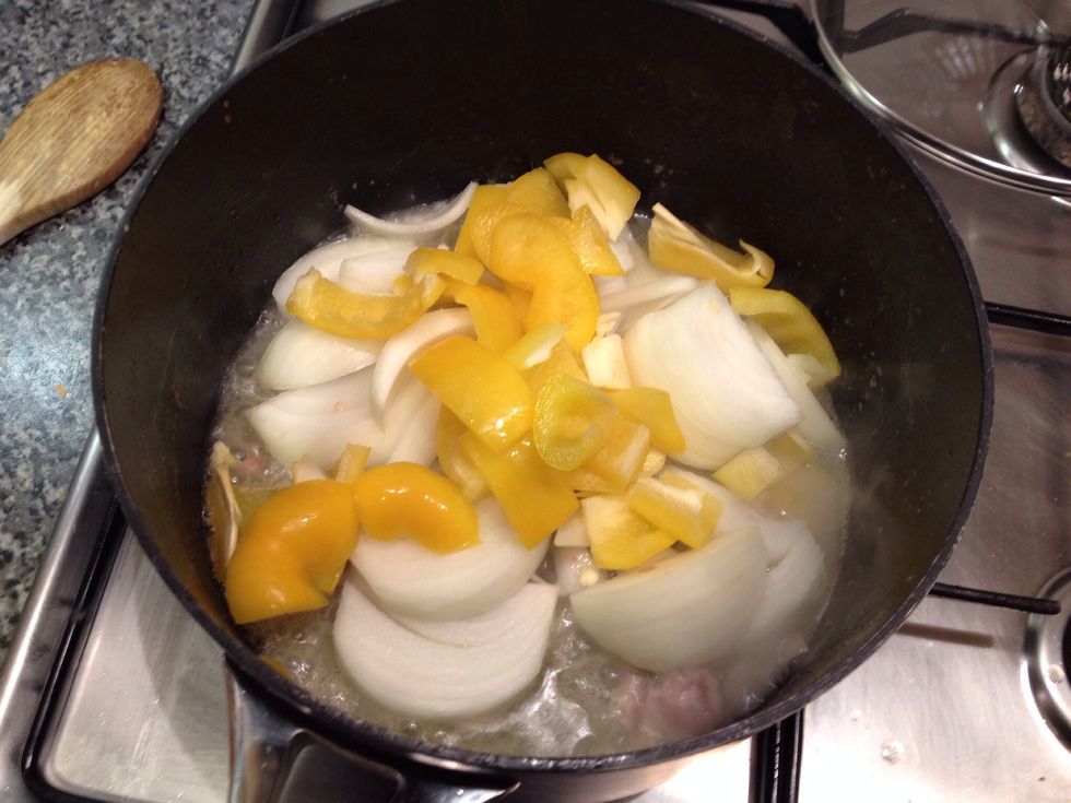 Chop the remaining onion and pepper. Add to pan and cook for a couple of minutes.
