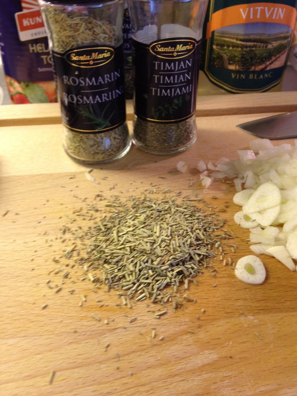 Chop the rosemary and thyme as well.