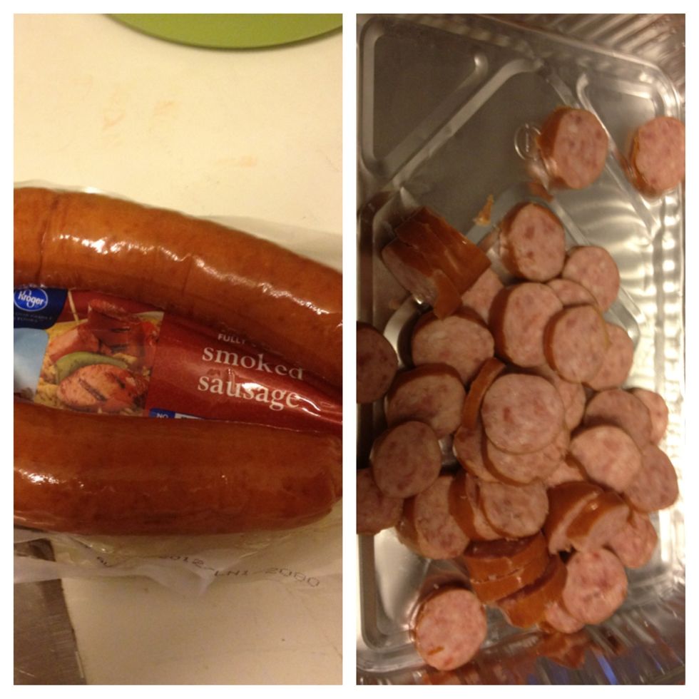 Chop the sausage into halves