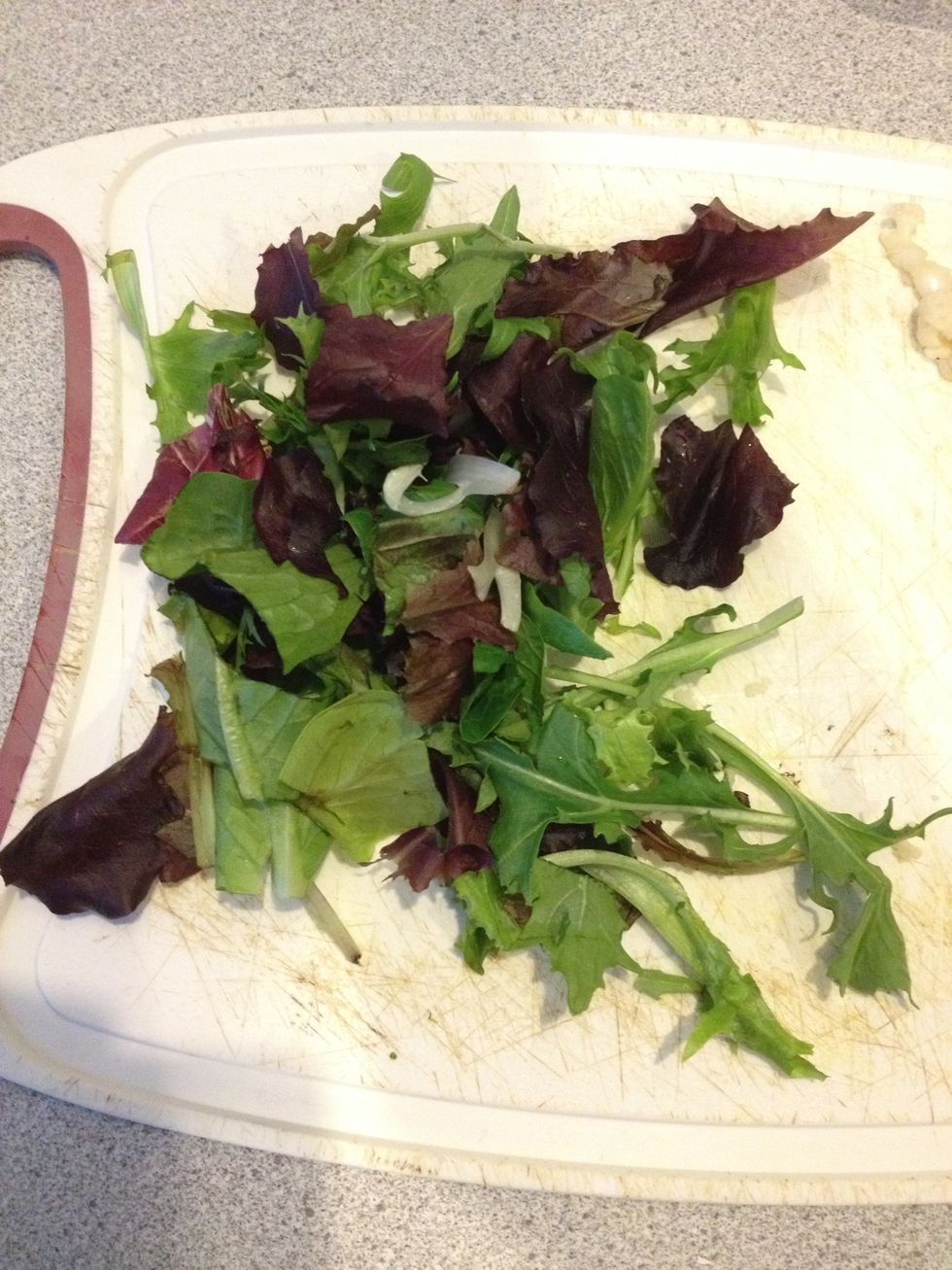 Chop the spring mix to smaller pieces