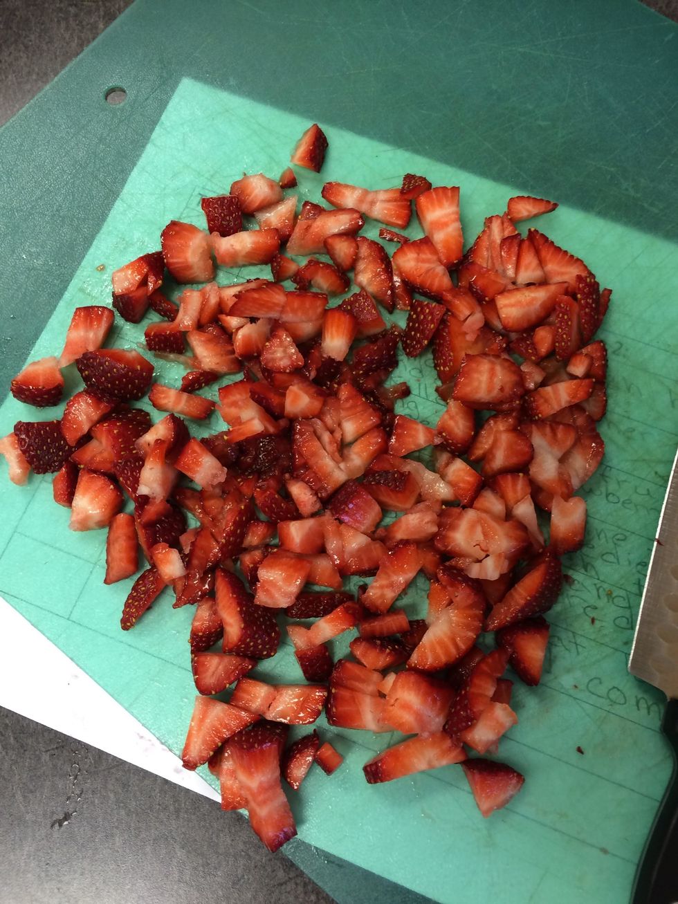 CHOP the strawberries to the desired size