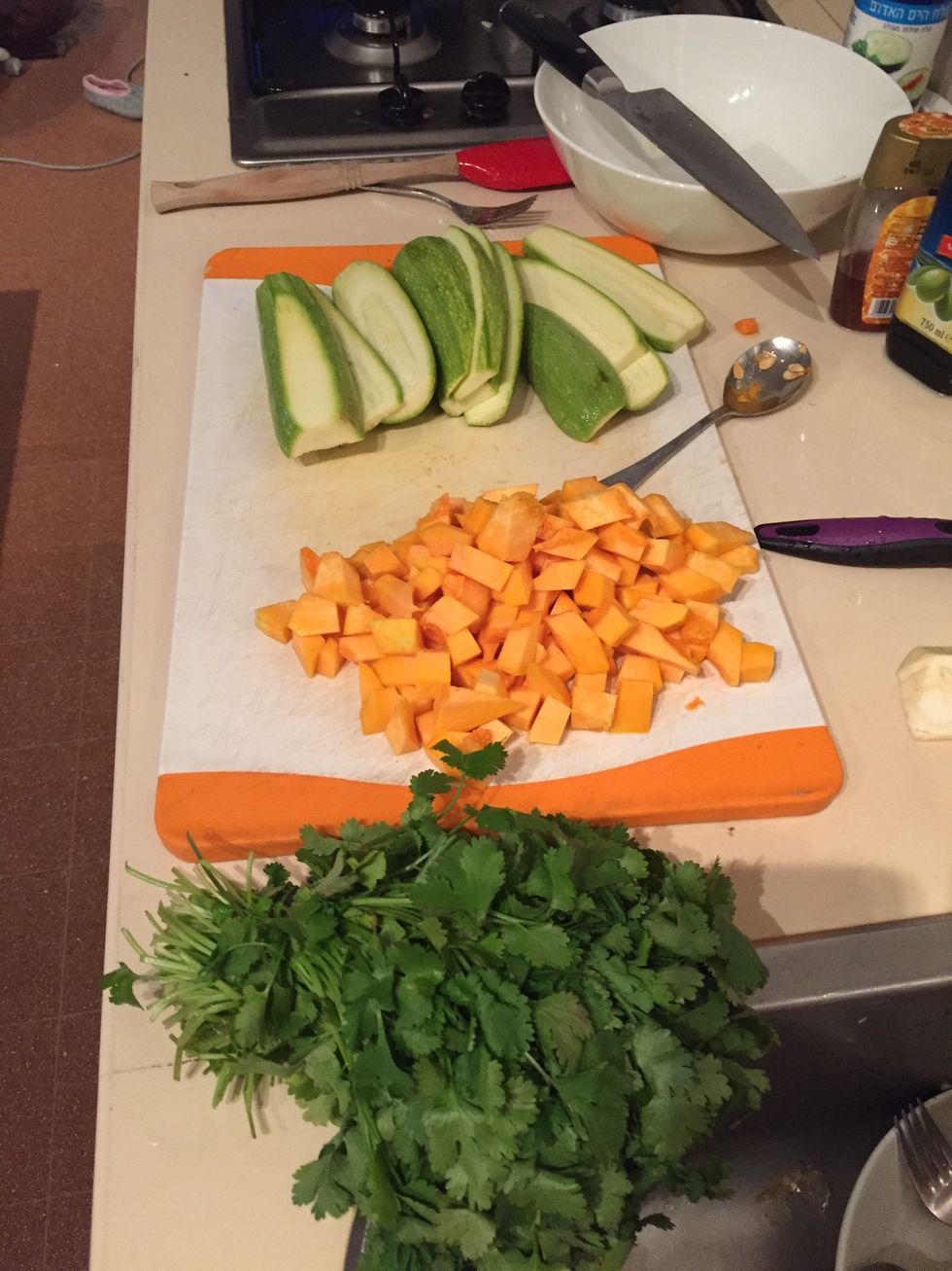 Chop the zucchini and squash