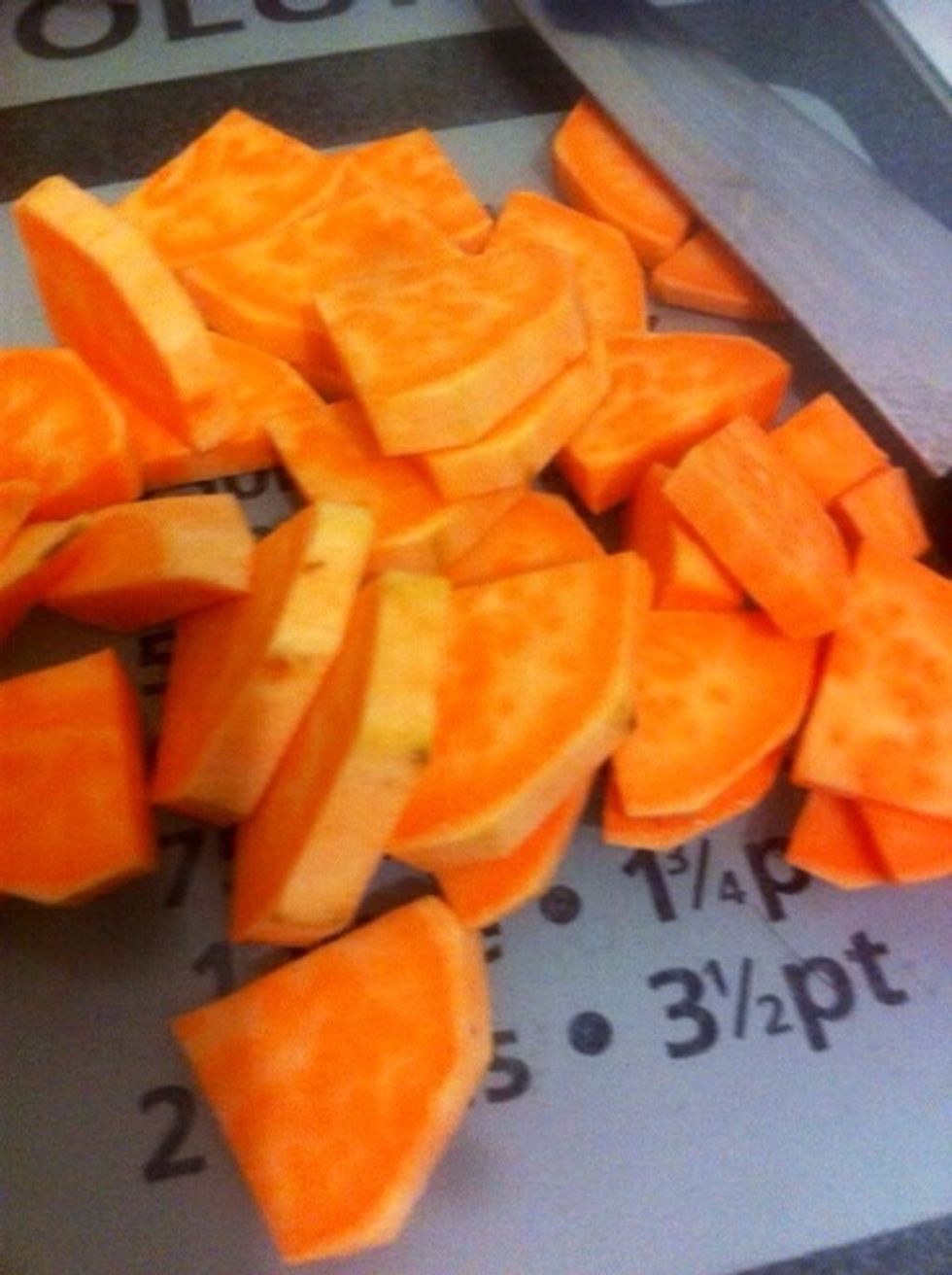 Chop up all vegetables in about the same sizes so they cook evenly.