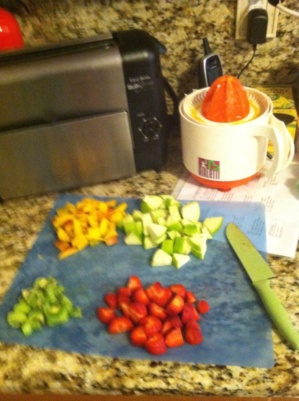 chop up all your fruit nd juice your orange