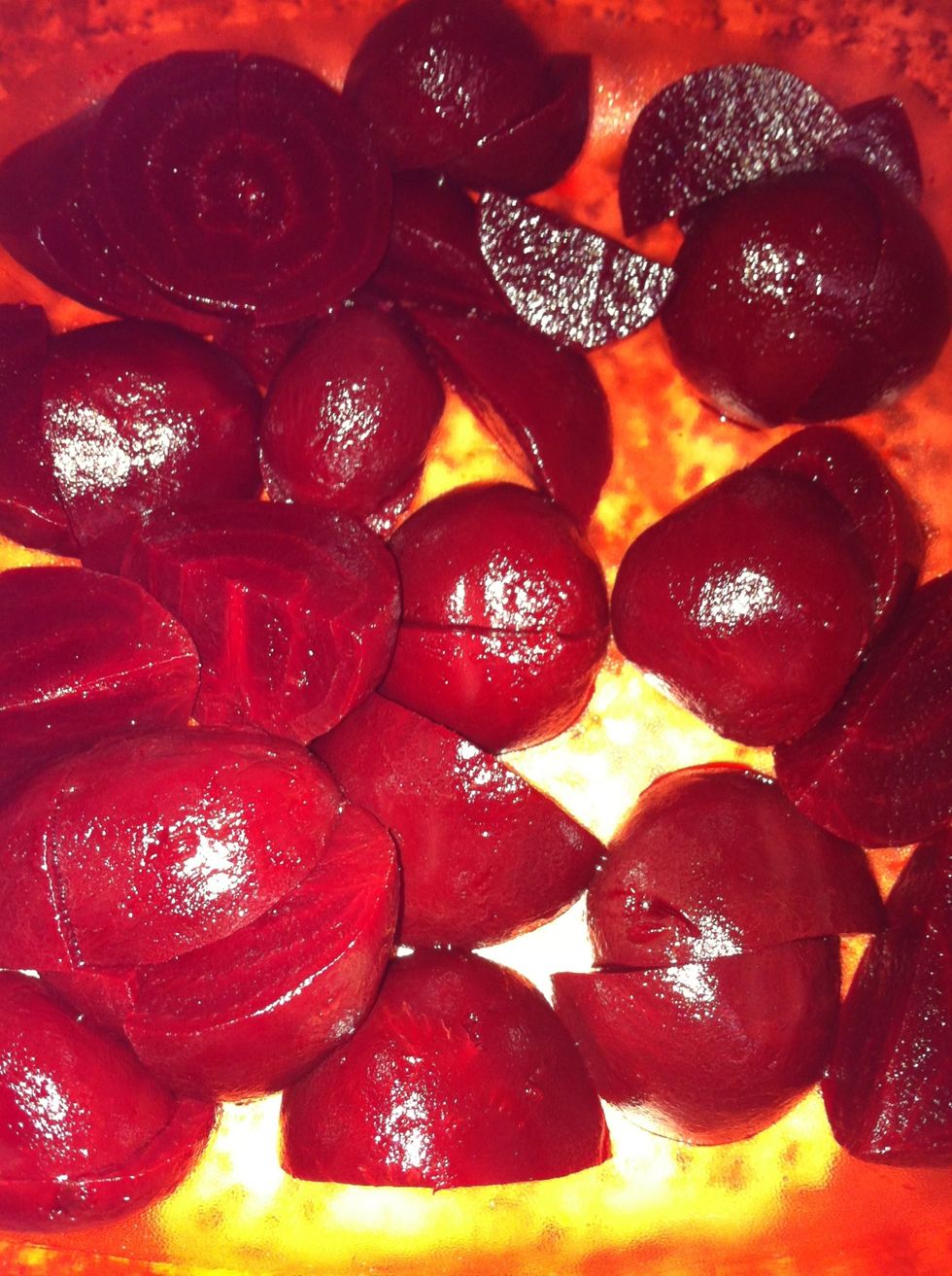 Chop up baby beets into quarters