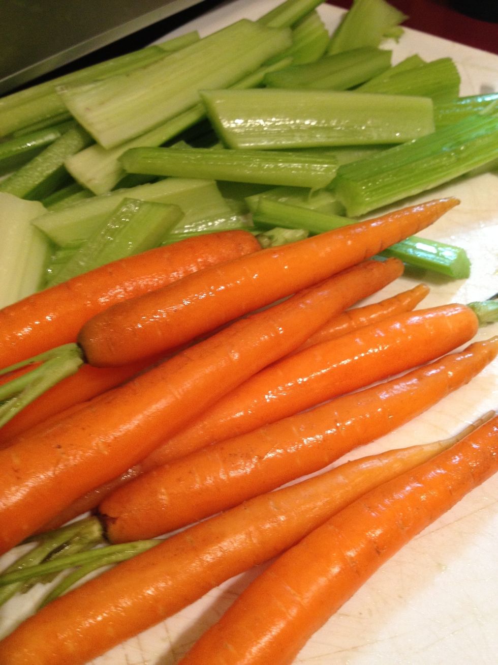 Chop up celery and carrots. I chose to keep my carrots whole for a more rustic look.