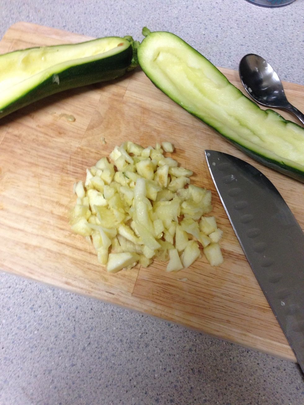 chop up excess zucchini seeds (optional)