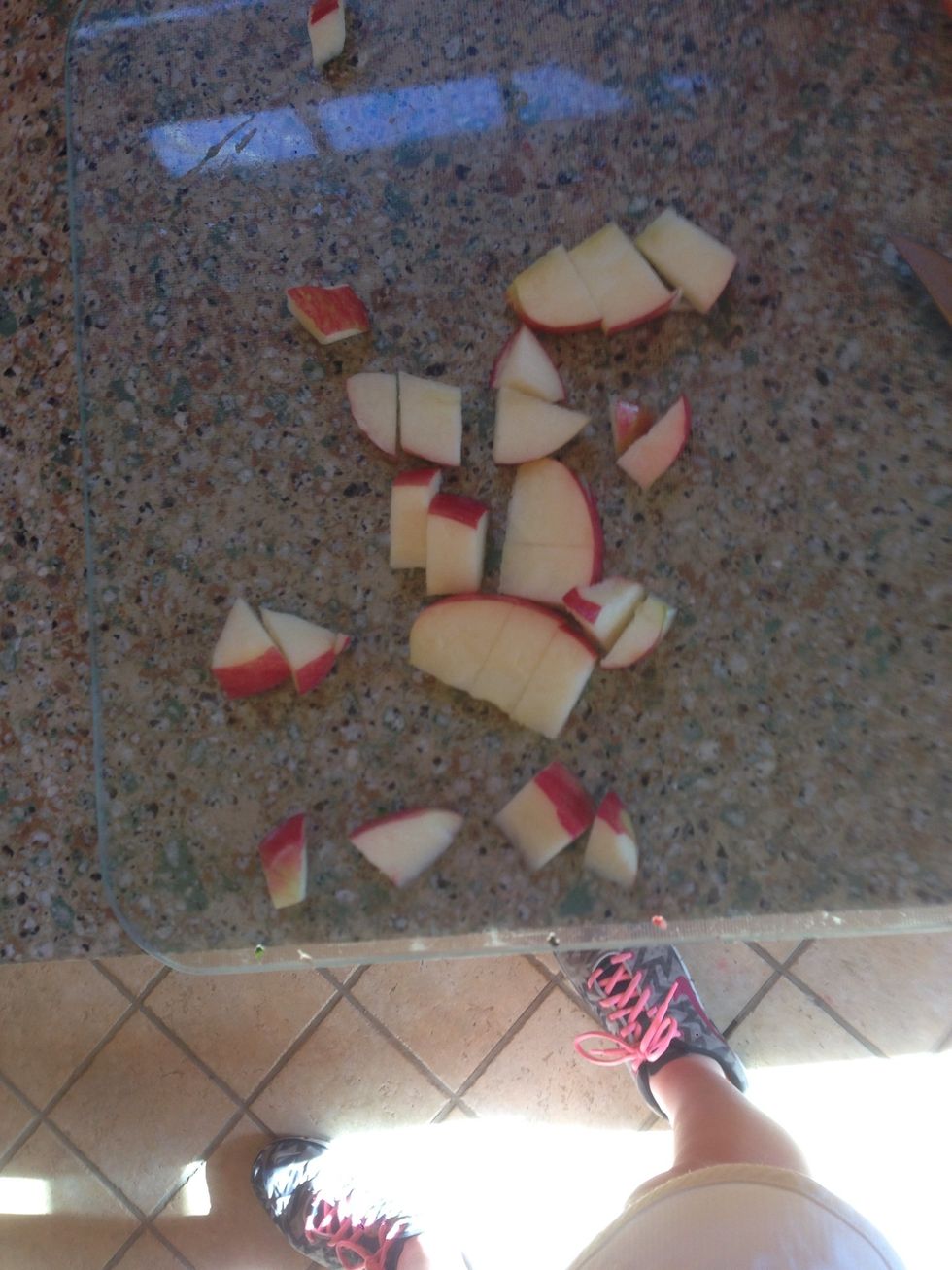 chop up half an apple. I recommend honey crisp! Save the other half\ud83d\ude09