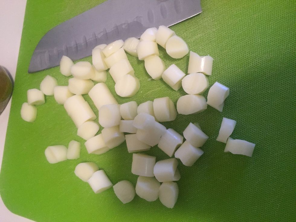 Chop up mozzarella or cheese sticks