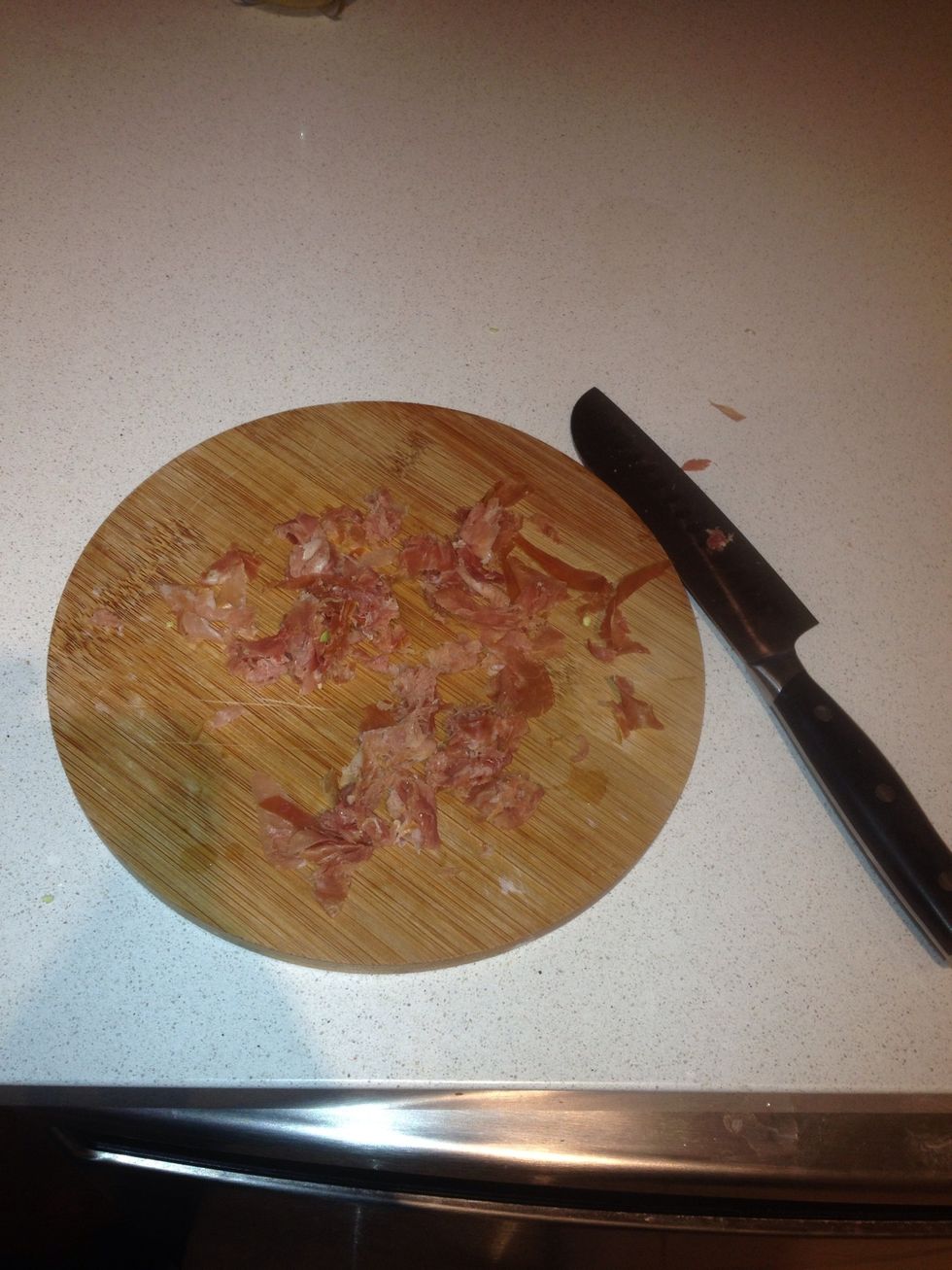 Chop up prosciutto or bacon
