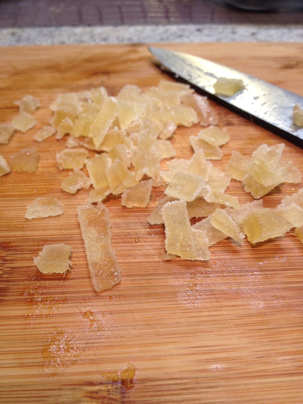 Chop up some candied ginger. (You can make your own or just use the store-bought stuff. Pictured here is the stuff from Bulk Barn).)