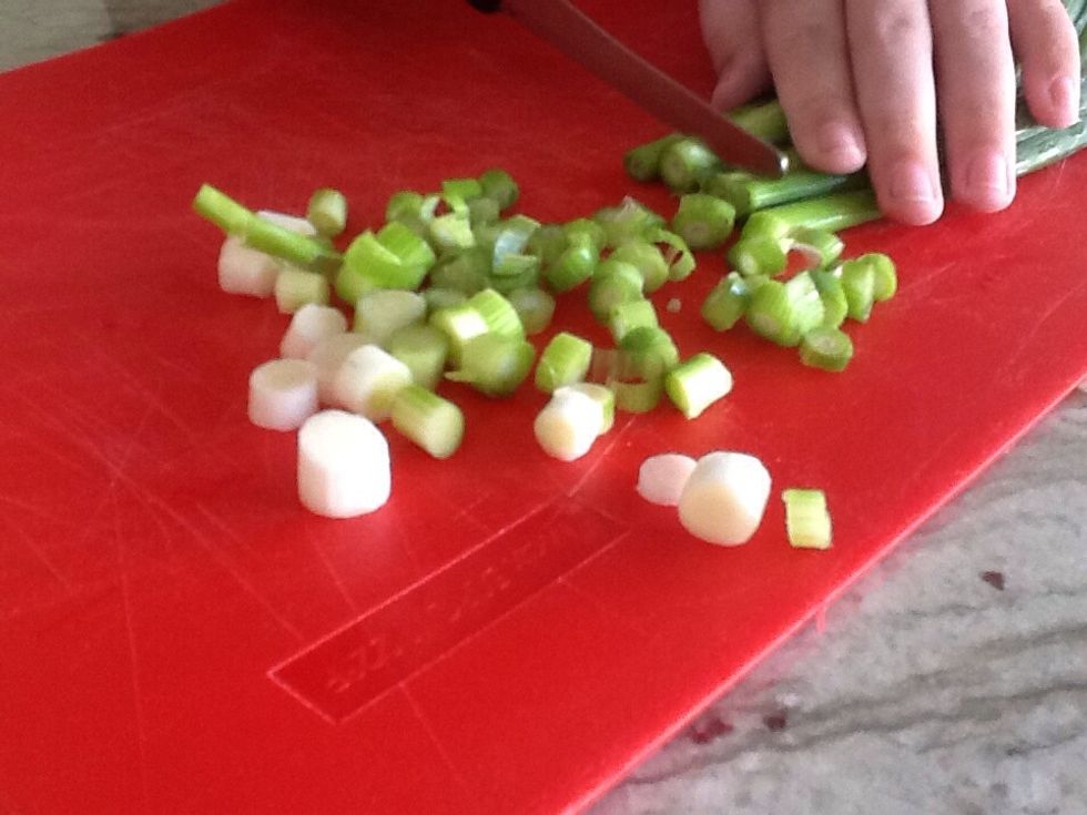Chop up spring onions.