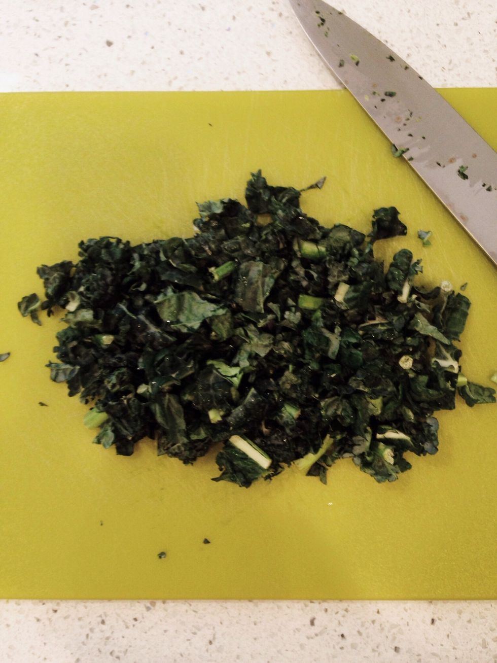 Chop up that kale kids! I prefer mine chopped on the finer side, but it's your preference!