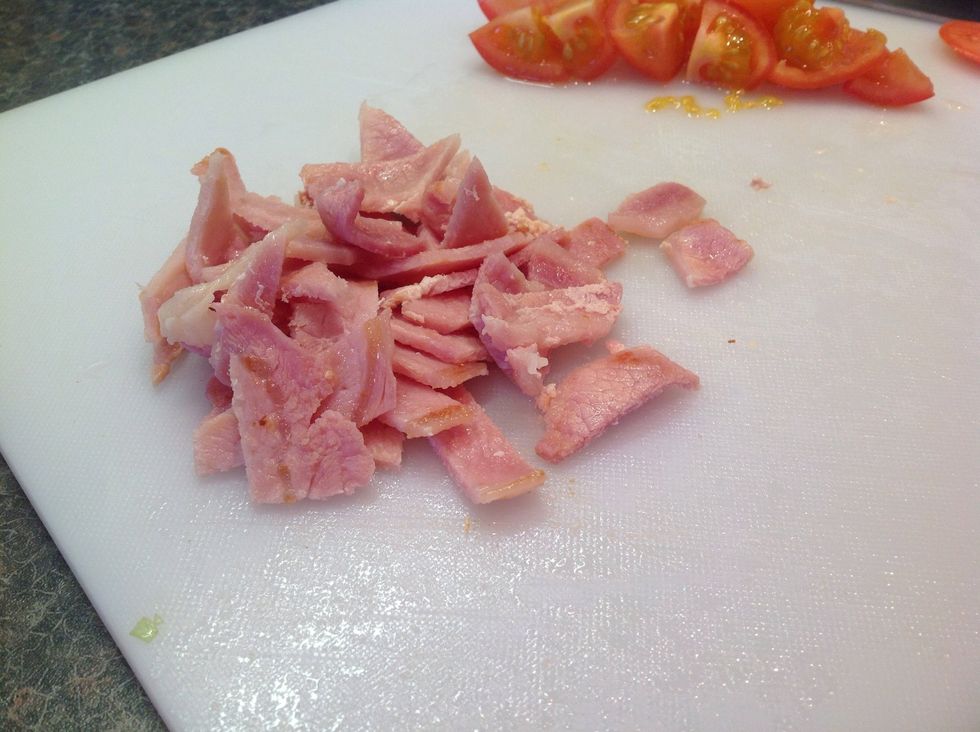 Chop up the bacon. Try not to eat it still.