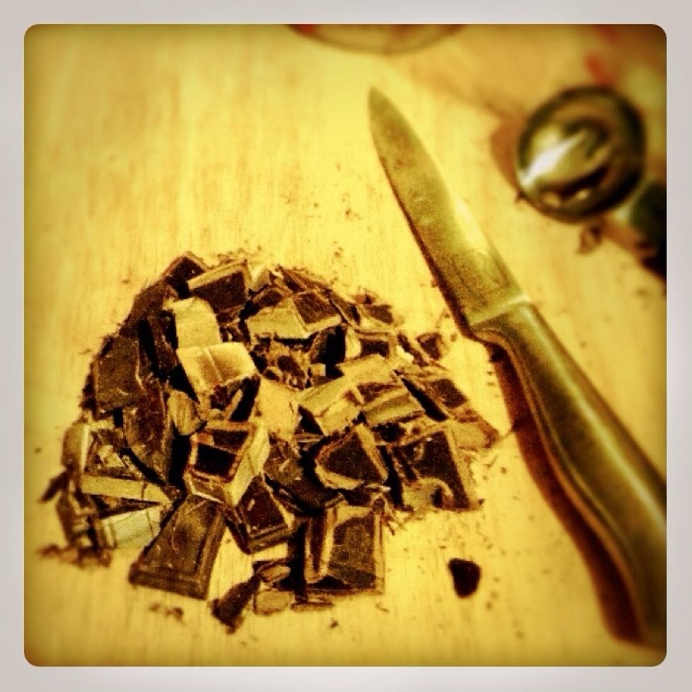 Chop up the first group of chocolate preparing for melt down