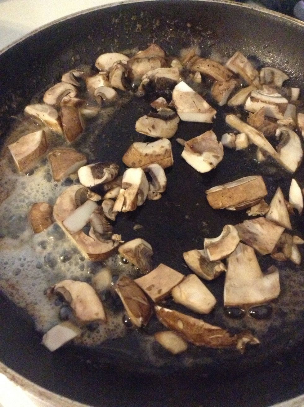 Chop up the mushrooms (I'm using crimini mushrooms) and add to the butter- sage mixture.