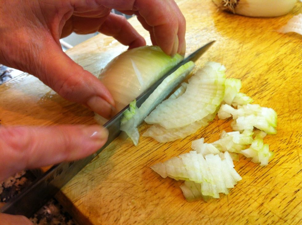 Chop up the onions fairly small.