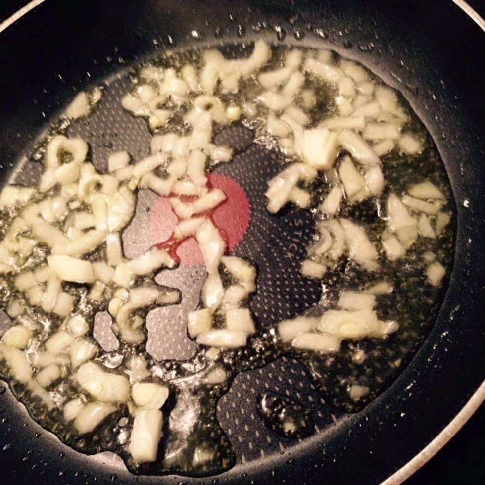 Chop up the other half of the onion and add it to a pan with some olive oil