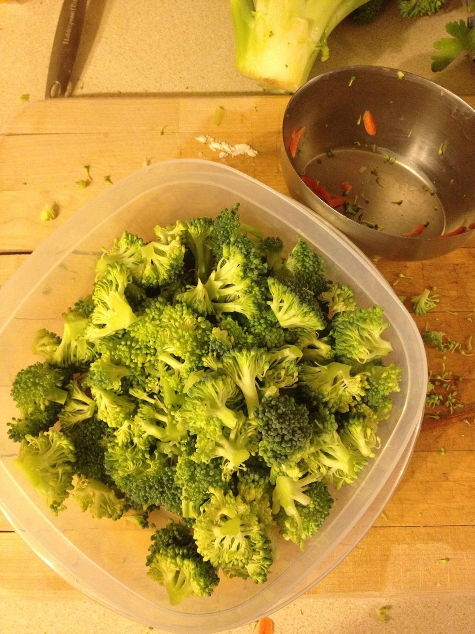 Chop up two cups of broccoli. Set aside.