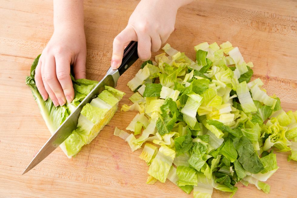 Chop up your romaine lettuce.