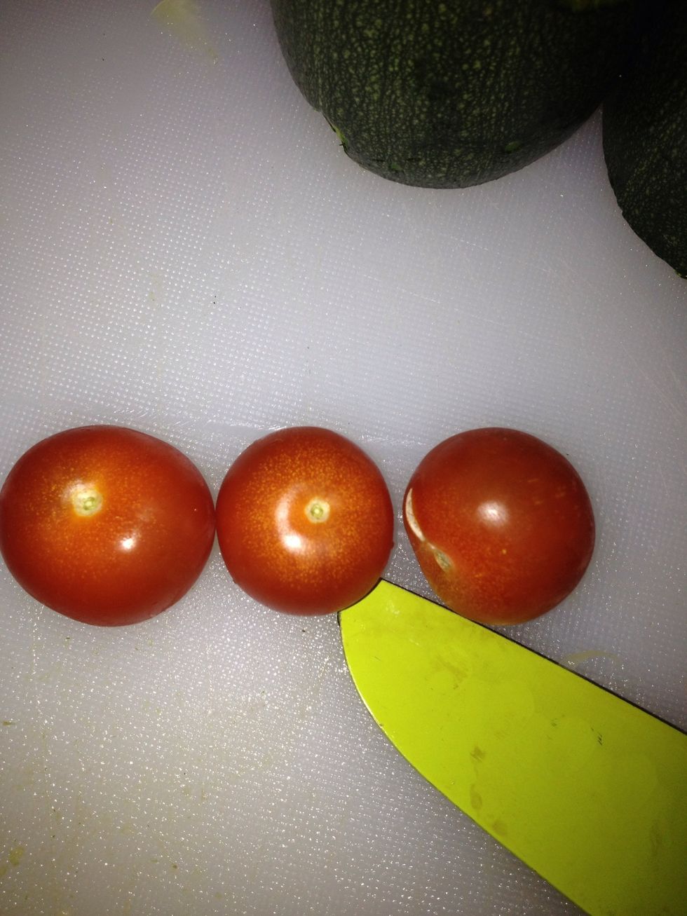 Chop you baby tomatoes . See my post on sharpening your knives anywhere this works best with a supper sharp knife
