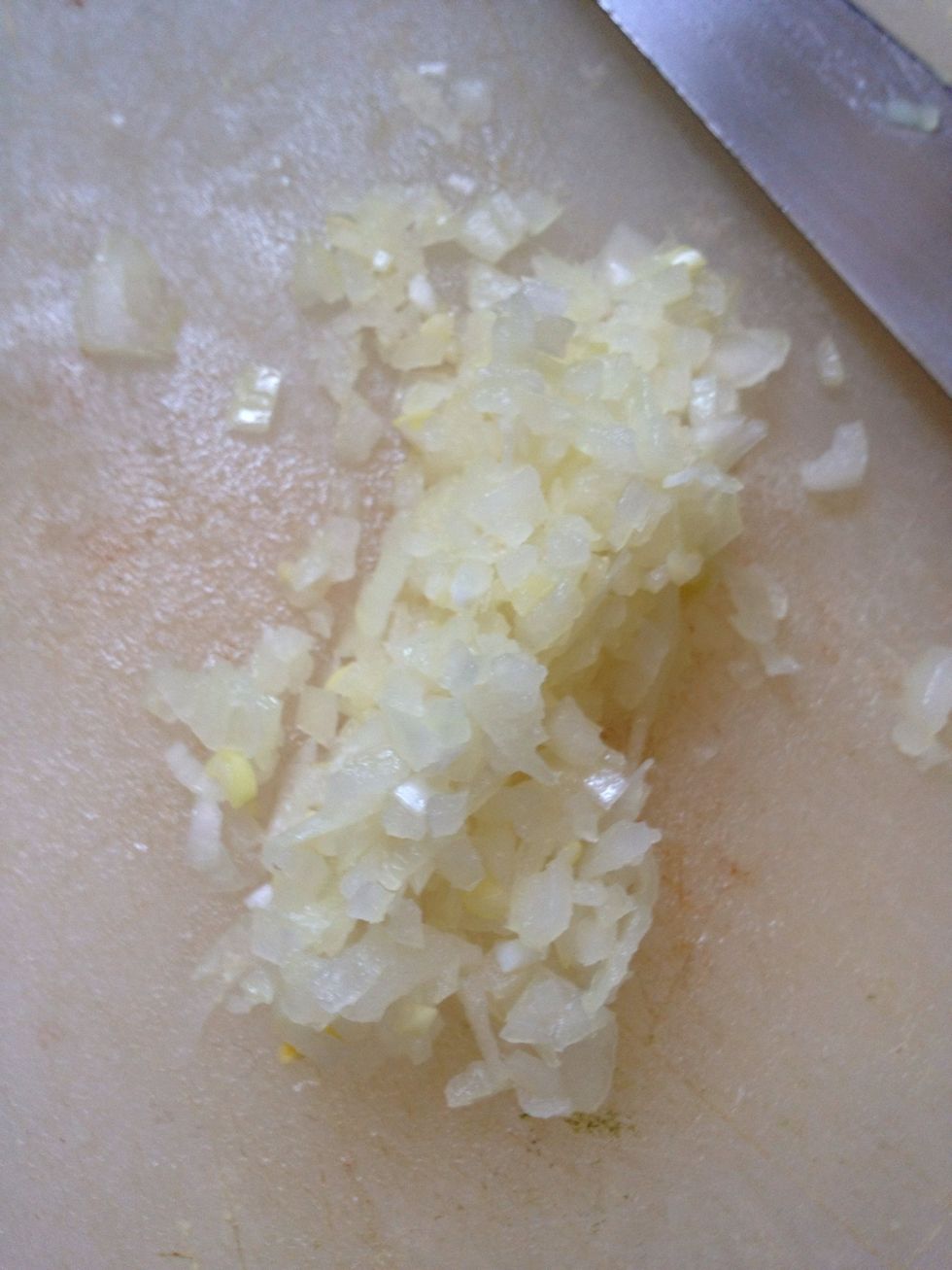 Chop your 1/4 onion and add to eggs