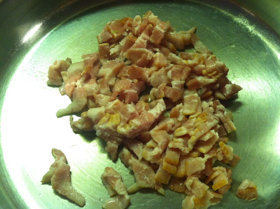 Chop your bacon close to the size of your cabbage and toss it in the skillet with the olive oil. You only need the oil if your bacon is super meaty like mine ( how I roll) Fattier bacon less oil.
