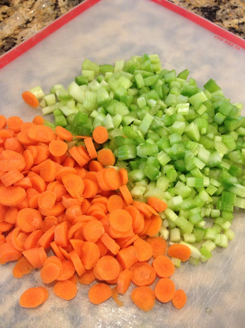 Chop your carrots and celery..as much as you'd like. I used about 4 stalks of celery and a two handfuls of baby carrots