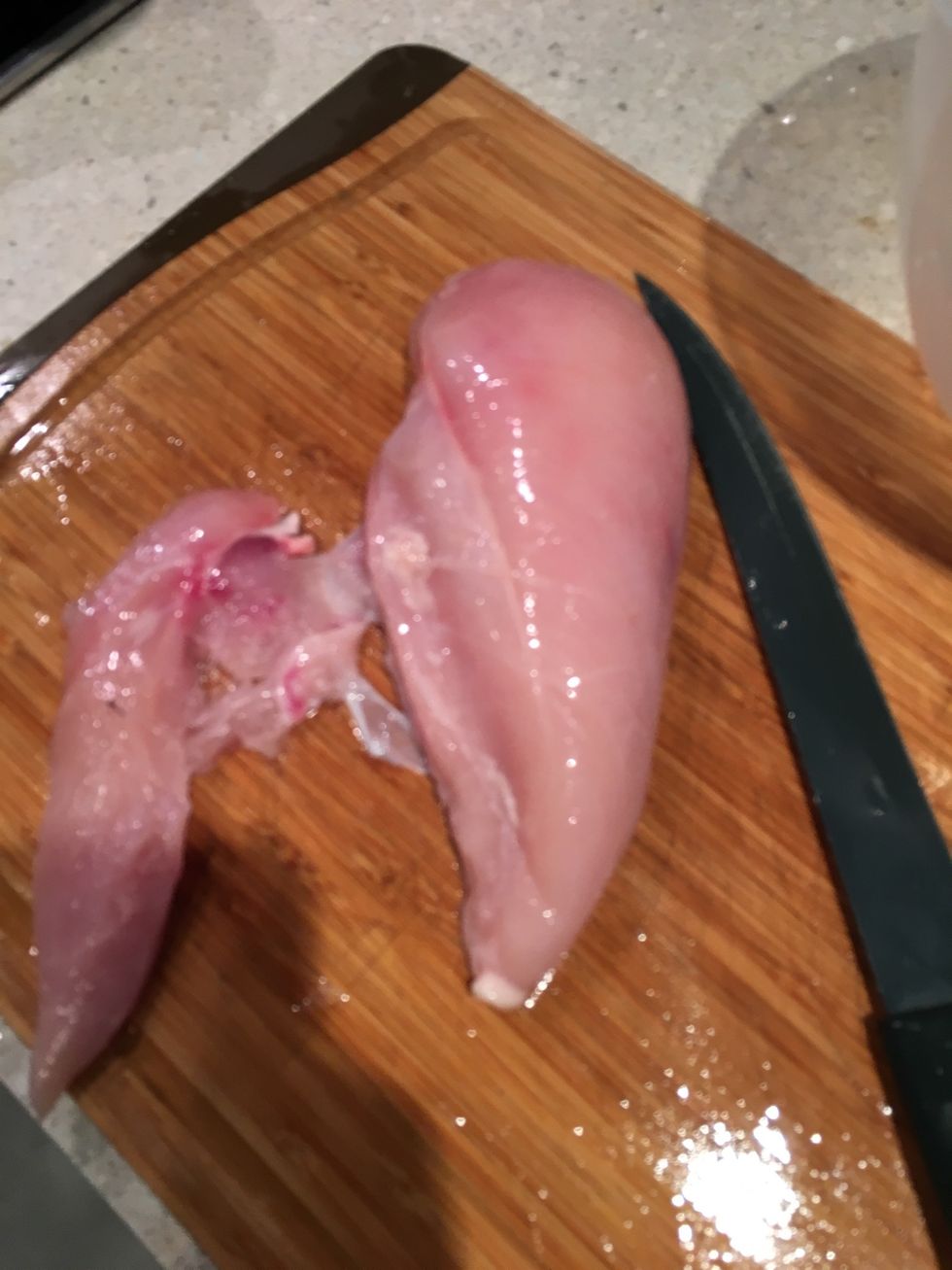 chop your chicken breast into one inch cubes. Wash.