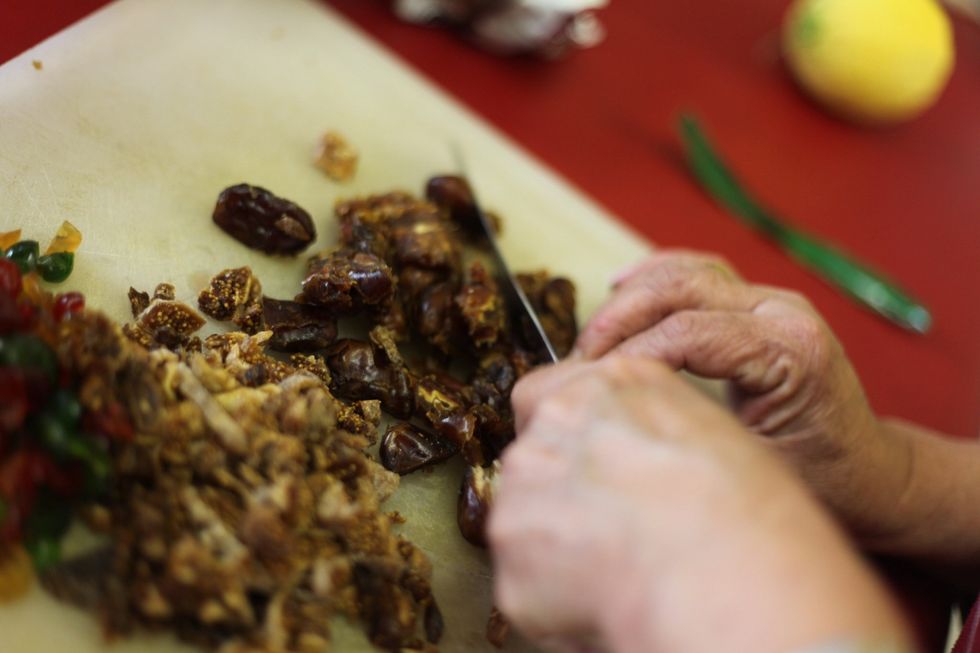 Chop your dates into slices, dices, smaller bits to your liking. Don't mince them too fine.