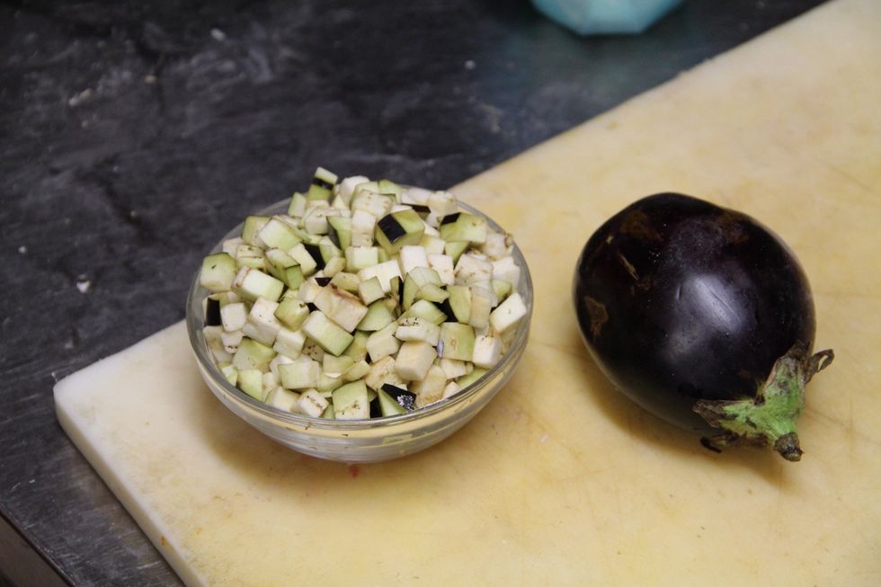Chop your eggplant in small cubes