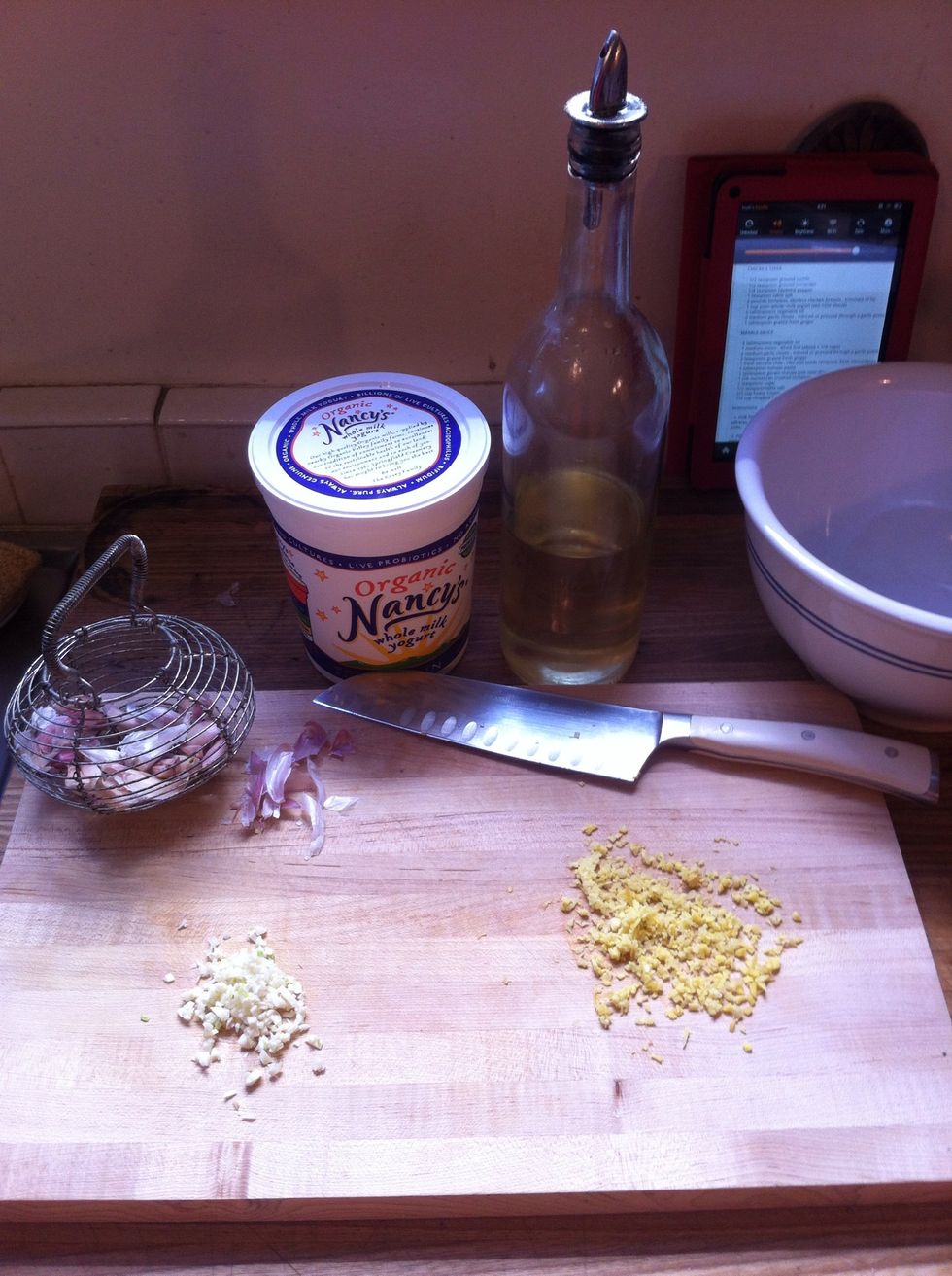 chop your garlic (2T) and ginger (1T)