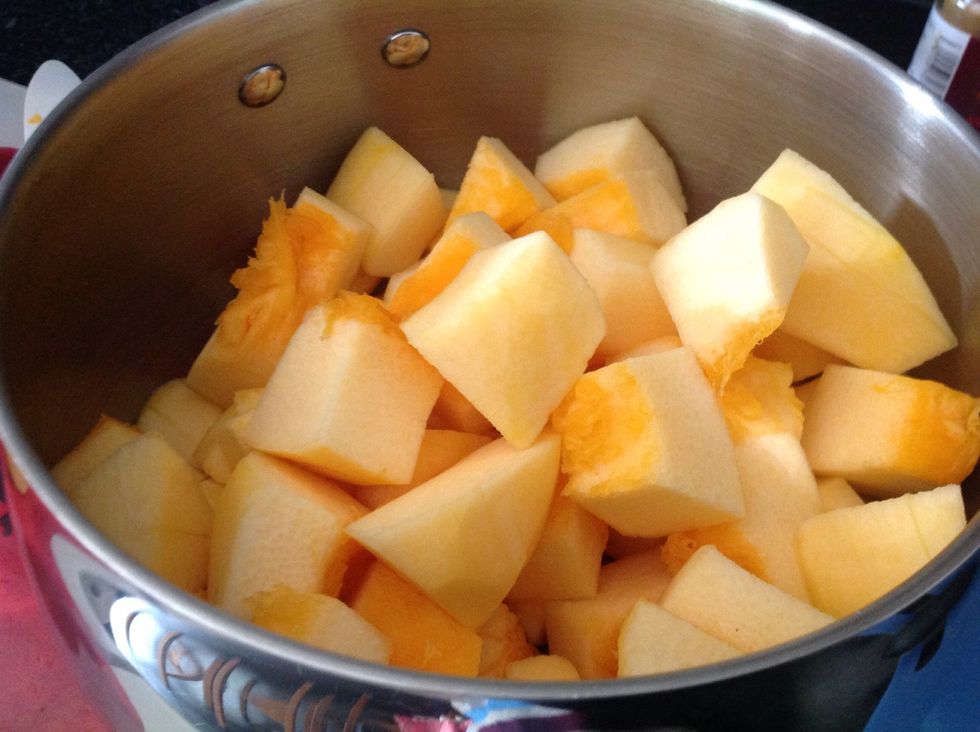 Chop your pumpkin and put in a big pan.