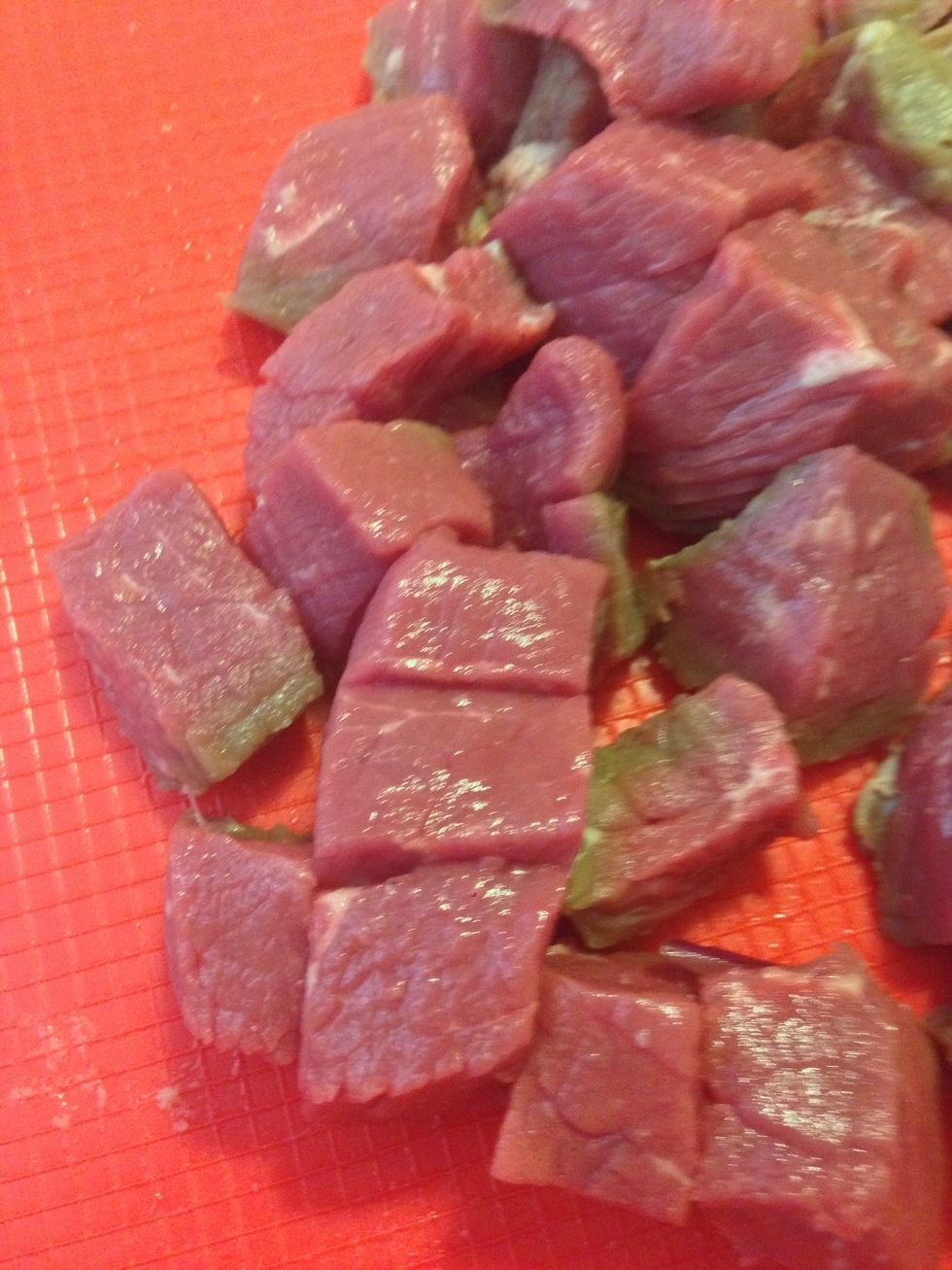 Chop your steak into cubes.