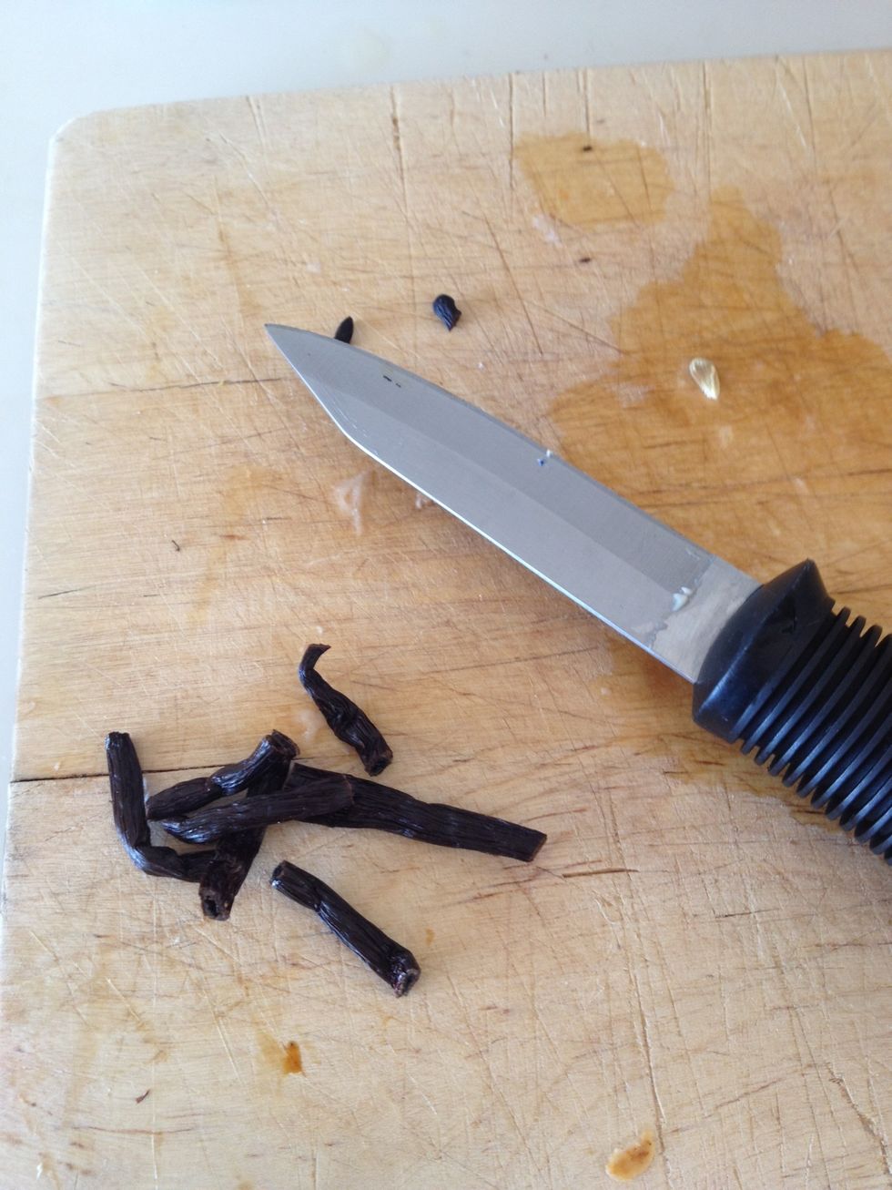 Chop your vanilla bean into 1 inch pieces.
