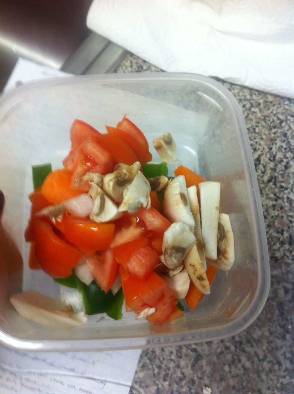 Chop your veggies (by the way, you can use any type of "stir-fry" veggies you'd like")