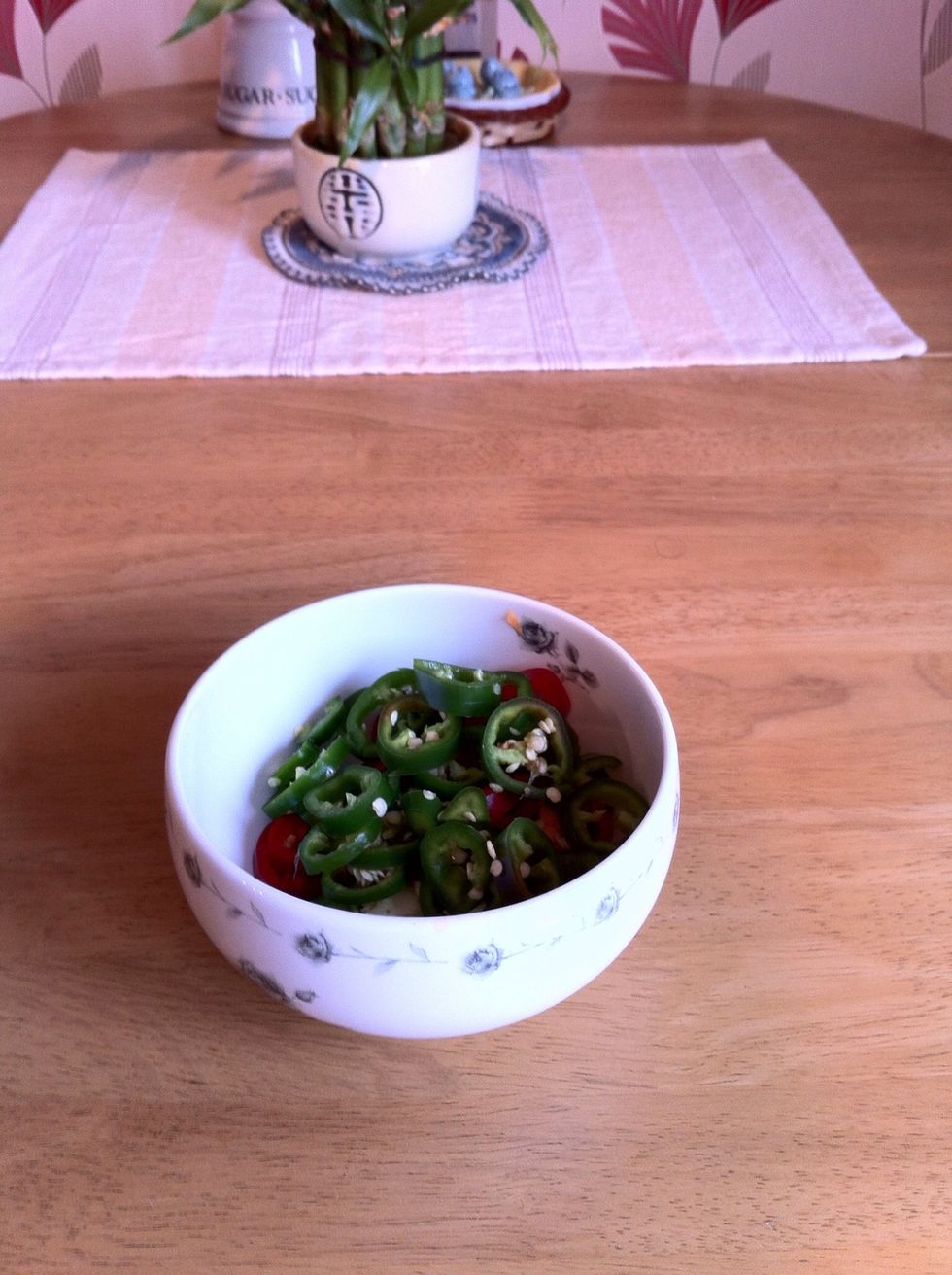 Chopped mixed chillies.