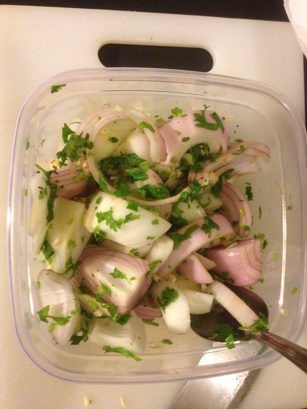 Chopped up the onions, garlic, and cilantro
