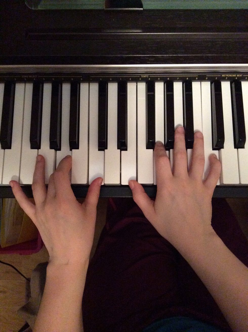 Chord A minor7. Left hand ( A and C) Right hand ( E, G, C).