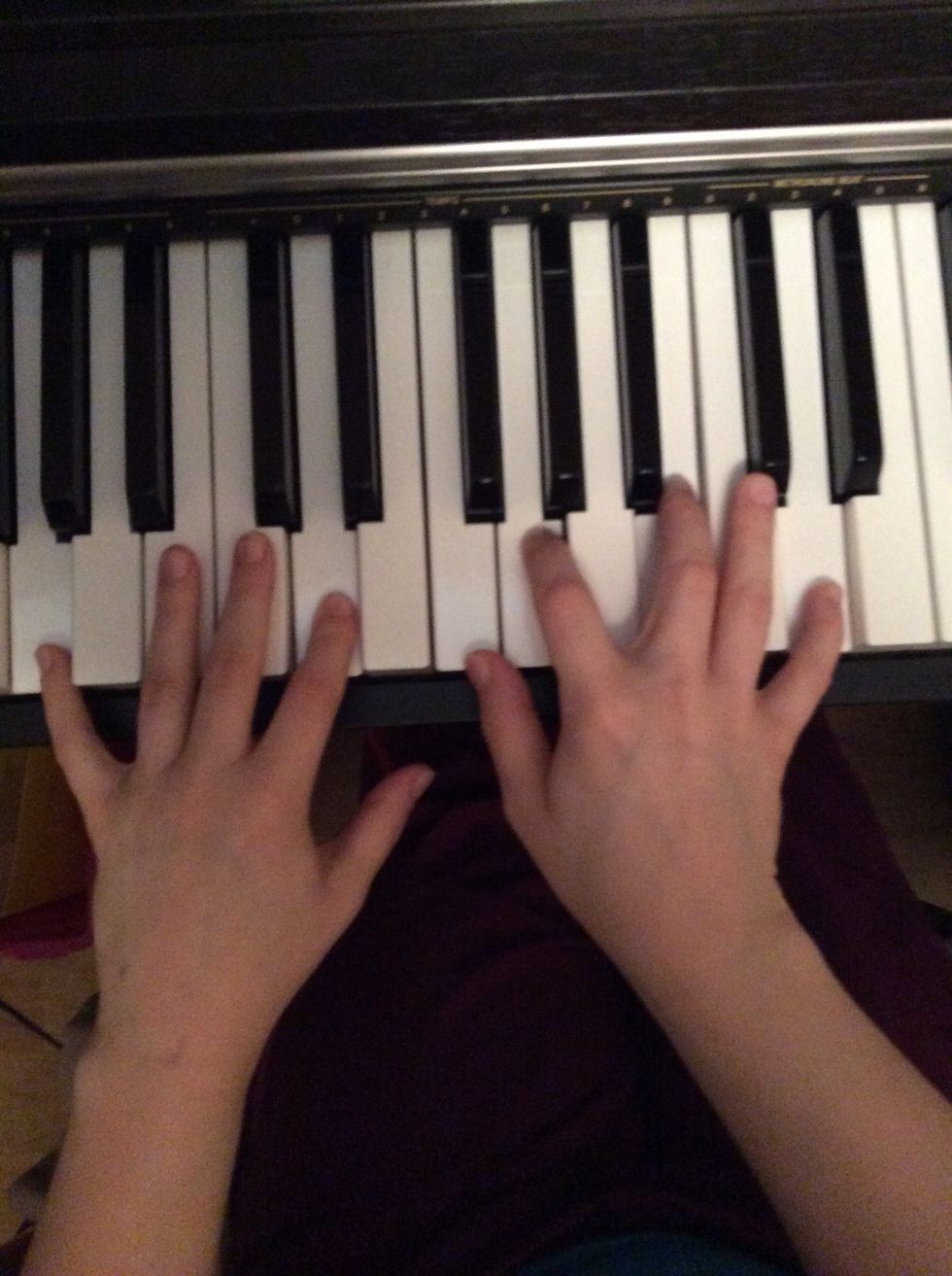 Chord G7. Left hand (G and D) Right hand ( F, G, B, D)